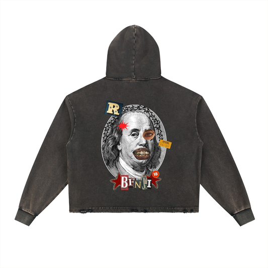 Vintage Washed Frayed-Hem Hoodie