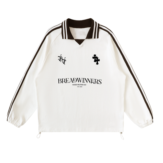 Contrast Striped Lapel Collar Sweatshirt